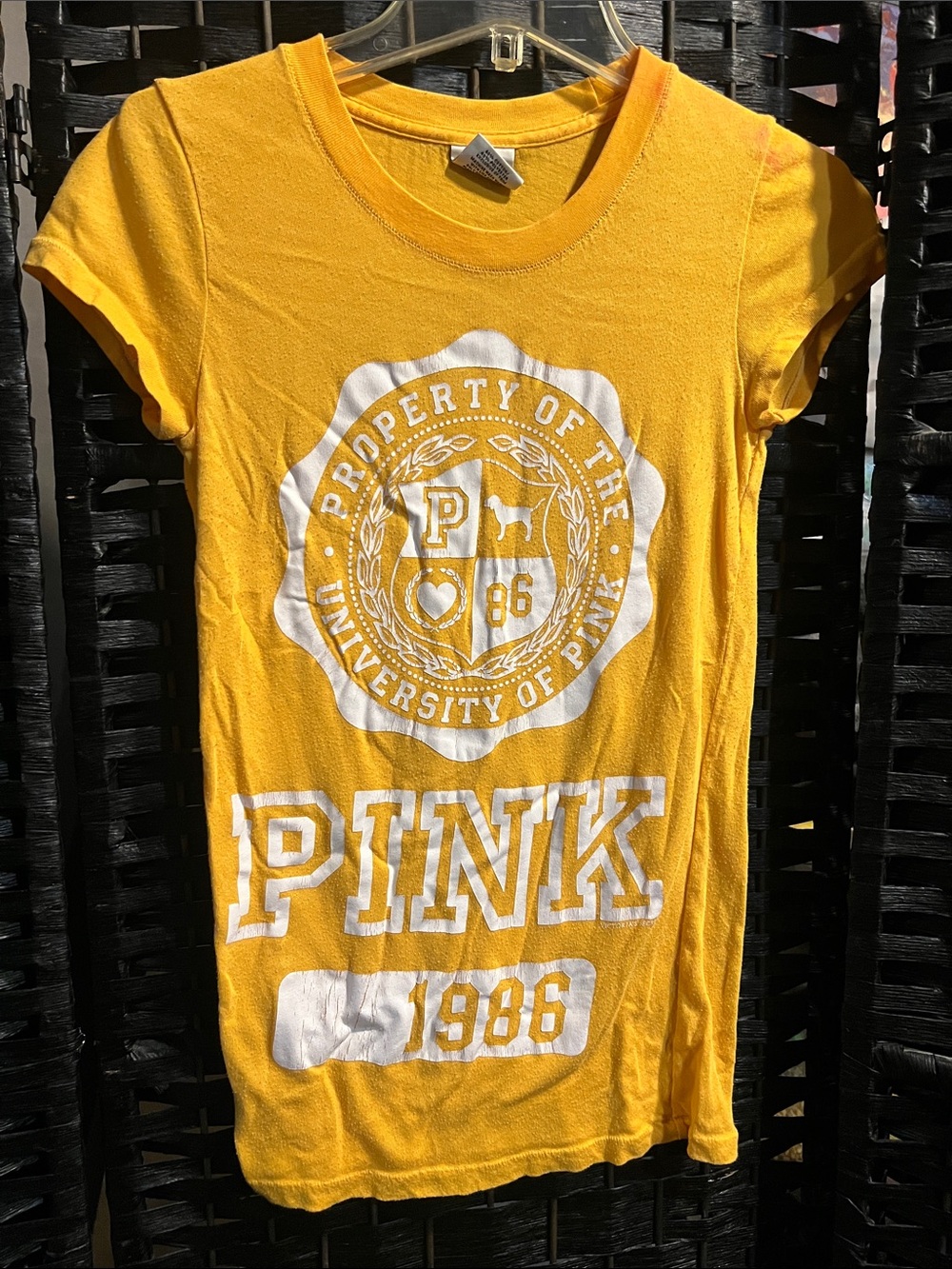Y2K official PINK Victoria's Secret Yellow Graphic Logo Tee XS